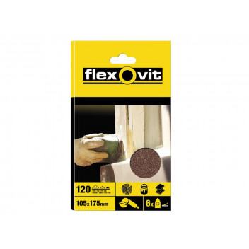 Flexovit Detail Hook & Loop Sanding Sheets 105x175mm Fine 120G (Pack of 6)