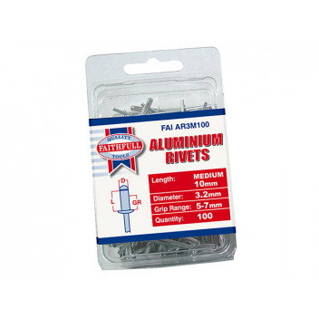 Faithfull Aluminium Rivets 3.2 x 10mm Medium Pre-Pack of 100