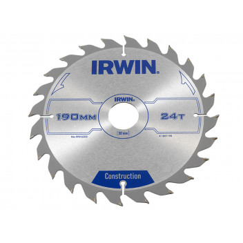 IRWIN Construction Circular Saw Blade 190 x 30mm x 24T ATB
