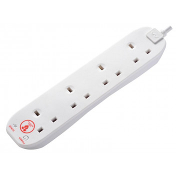 Masterplug Extension Lead 240V 4-Gang 13A White Surge Protected 2m