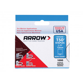 Arrow T50M 508m Monel Staples 12mm (1/2in) Box 1000