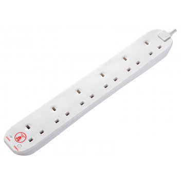 Masterplug Extension Lead 240V 6-Gang 13A White Surge Protected 2m