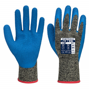 A611 Aramid HR Cut Latex Glove Black/Blue Large