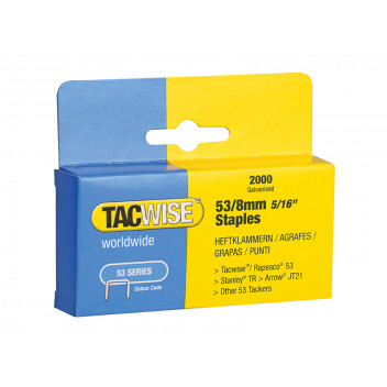 Tacwise 53 Light-Duty Staples 8mm (Type JT21 A) Pack 2000