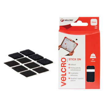 VELCRO Brand VELCRO Brand Stick On Squares 25mm Black (Pack 24)