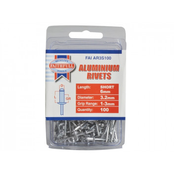 Faithfull Aluminium Rivets 3.2 x 6mm Short Pre-Pack of 100