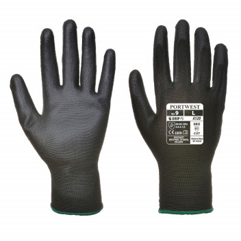 Portwest A120 PU Palm Glove Black Medium size 8 Single Poly Wrapped