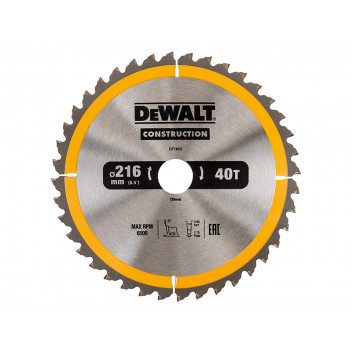 DEWALT Stationary Construction Circular Saw Blade 216 x 30mm x 40T ATB/Neg