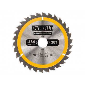 DEWALT Portable Construction Circular Saw Blade 184 x 30mm x 30T