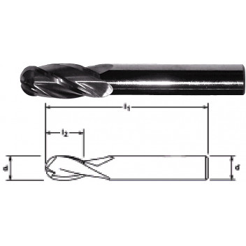 Standard Length Ball Nosed 2 Flute - Metric 3mm x 12mm