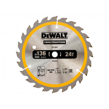 DEWALT Cordless Construction Trim Saw Blade 136 x 10mm x 24T