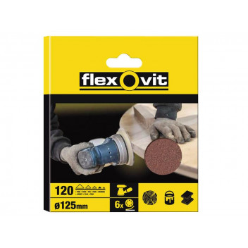 Flexovit Hook & Loop Sanding Discs 125mm Fine 120G (Pack of 6)
