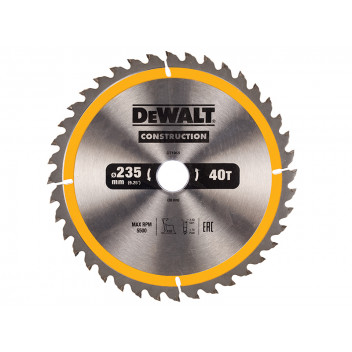 DEWALT Portable Construction Circular Saw Blade 235 x 30mm x 40T