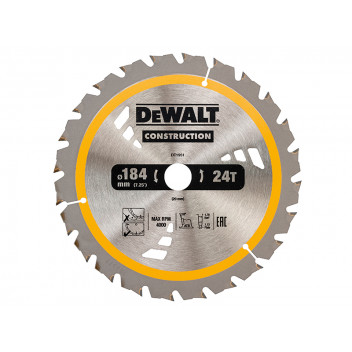 DEWALT Cordless Construction Trim Saw Blade 184 x 20mm x 24T