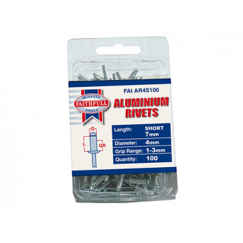 Faithfull Aluminium Rivets 4 x 7mm Short Pre-Pack of 100