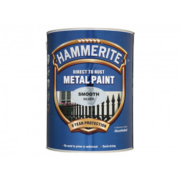 Hammerite Direct to Rust Smooth Finish Metal Paint Silver 5 Litre