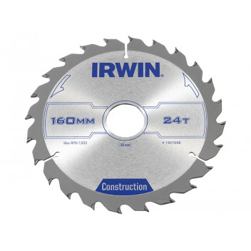 IRWIN Construction Circular Saw Blade 160 x 30mm x 24T ATB