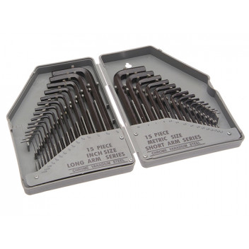 Faithfull Metric/Imperial Hex Key Set of 30 (0.7-10mm 0.028-3/8in)