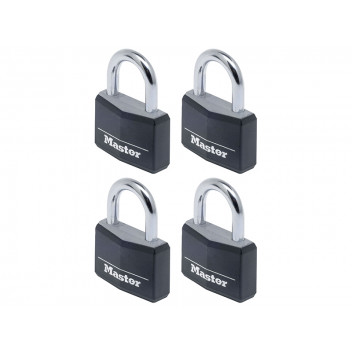 Master Lock Aluminium Black Vinyl Cover 40mm Padlock 4-Pin - Keyed Alike x 4