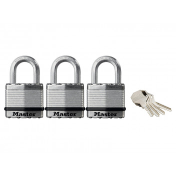 Master Lock Excell Laminated Steel 45mm Padlock - 24mm Shackle - Keyed Alike x 3
