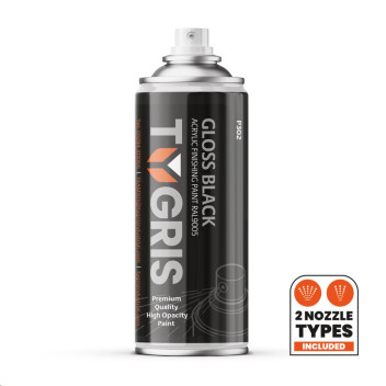 TYGRIS Gloss Black Acrylic Paint (RAL9005) 400mL Aerosol - P302