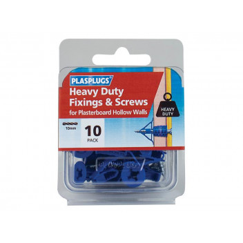 Plasplugs HWHS010 Heavy-Duty Plasterboard Fixings & Screws Pack of 10