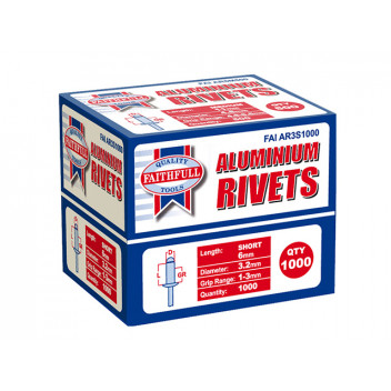 Faithfull Aluminium Rivets 3.2 x 6mm Short Bulk Pack of 1000
