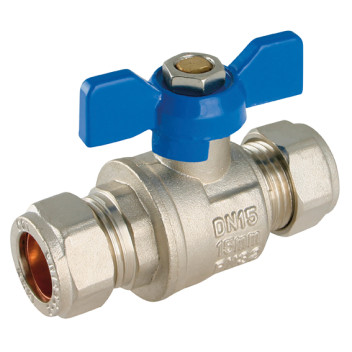 22 mm OD Brass Ball Valve Blue Handle WRAS
