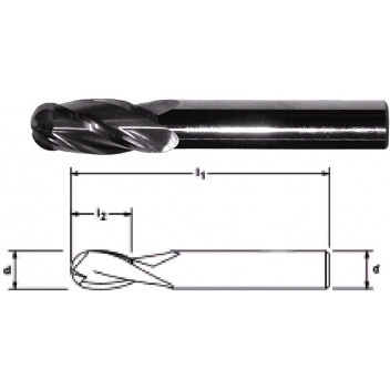 Long Series Ball Nosed 4 Flute - Metric 4mm x 25mm