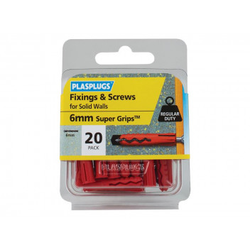 Plasplugs Solid Wall Super Grips Fixings Red & Screws Pack of 20