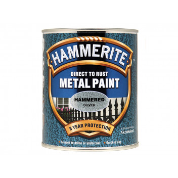 Hammerite Direct to Rust Hammered Finish Metal Paint Silver 750ml