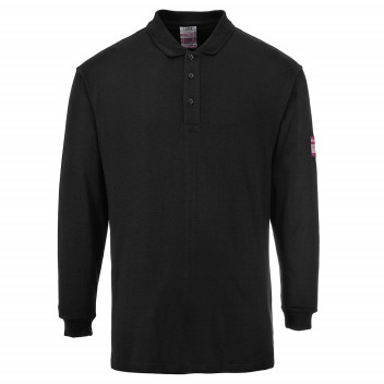 FR10 Flame Resistant Anti-Static Long Sleeve Polo Shirt Black Small