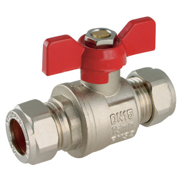 28 mm OD Brass Ball Valve Red Handle WRAS
