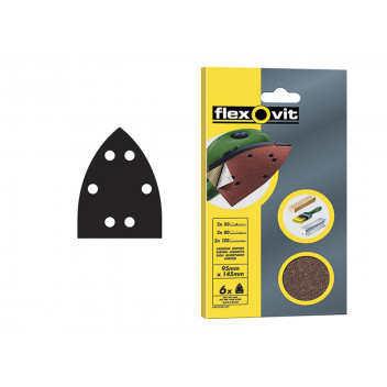 Flexovit Detail Hook & Loop Sanding Sheets 95x145mm Medium 80G (Pack of 6)