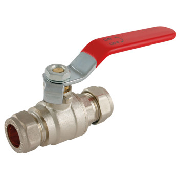 42 mm OD Brass Ball Valve Red Handle WRAS