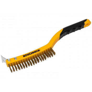 Roughneck Brass Wire Brush Soft Grip with Scraper 355mm (14in) - 3 Row