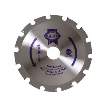 Faithfull TCT Circular Saw Blade Nail Cutting 184 x 30mm x 14T NEG