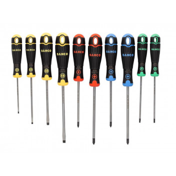 Bahco BahcoFit Coloured Handle Screwdriver Set, 10 Piece SL/PH/PZ/TX