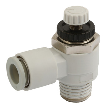 1/8\" BSPP x 6mm OD Flow Control Elbow Meter In