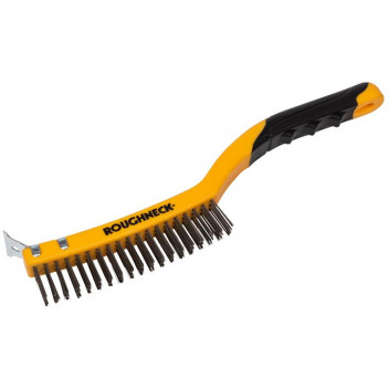 Roughneck Stainless Steel Wire Brush Soft Grip with Scraper 355mm (14in) - 3 Row