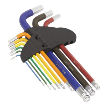 Imperial Hardened Hex Key Set Long Arm Ball End Coloured 9 piece 1/16 - 3/8in