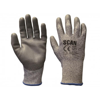 Scan Grey PU Coated Cut 5 Gloves - L (Size 9)