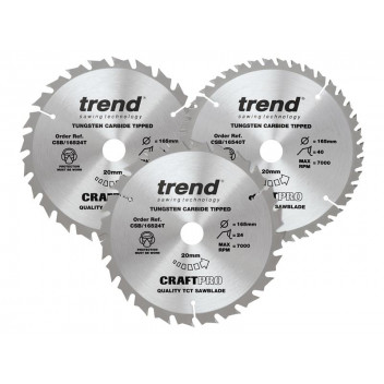 Trend CraftPro Cordless Saw Blade 165 x 20mm x 24T/40T (Pack 3)