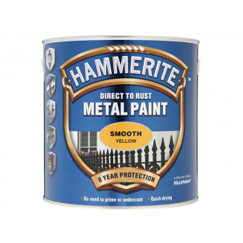 Hammerite Direct to Rust Smooth Finish Metal Paint Yellow 2.5 Litre