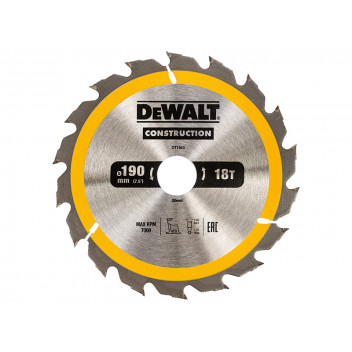 DEWALT Portable Construction Circular Saw Blade 190 x 30mm x 18T