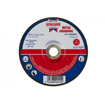 Faithfull Depressed Centre Metal Grinding Disc 180 x 6.5 x 22.23mm