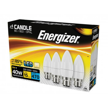 LED BC (B22) Opal Candle Non-Dimmable Bulb, Warm White 470 lm 5.9W (4 Pack)