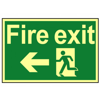 Scan Fire Exit Running Man Arrow Left - Photoluminescent 300 x 200mm