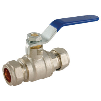 42 mm OD Brass Ball Valve Blue Handle WRAS