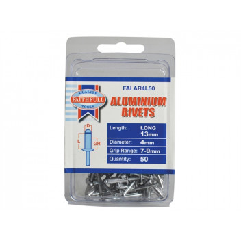 Faithfull Aluminium Rivets 4 x 13mm Long Pre-Pack of 50